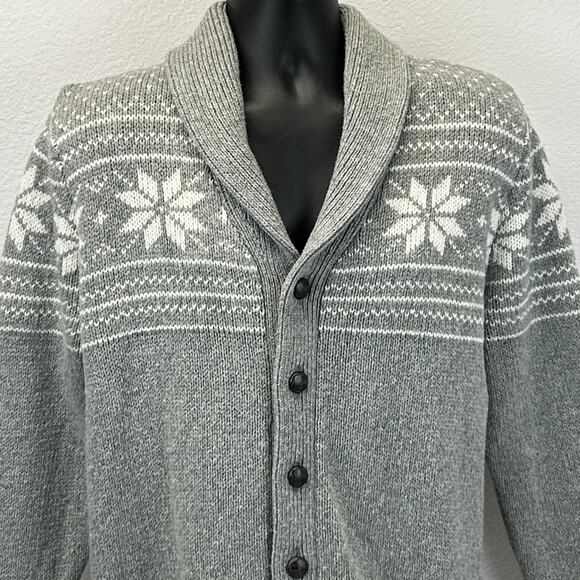 Gap Cardigan Sweater Mens L Large Gray Fair Isle Shawl Collar Wool Blend Winter - Picture 4 of 7